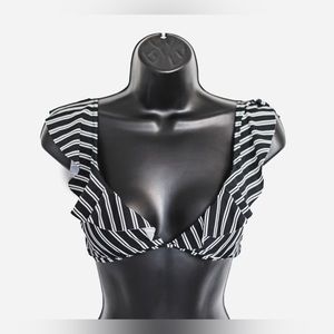Alter’d State black/white stripe deep V ruffle bikini top padded cups